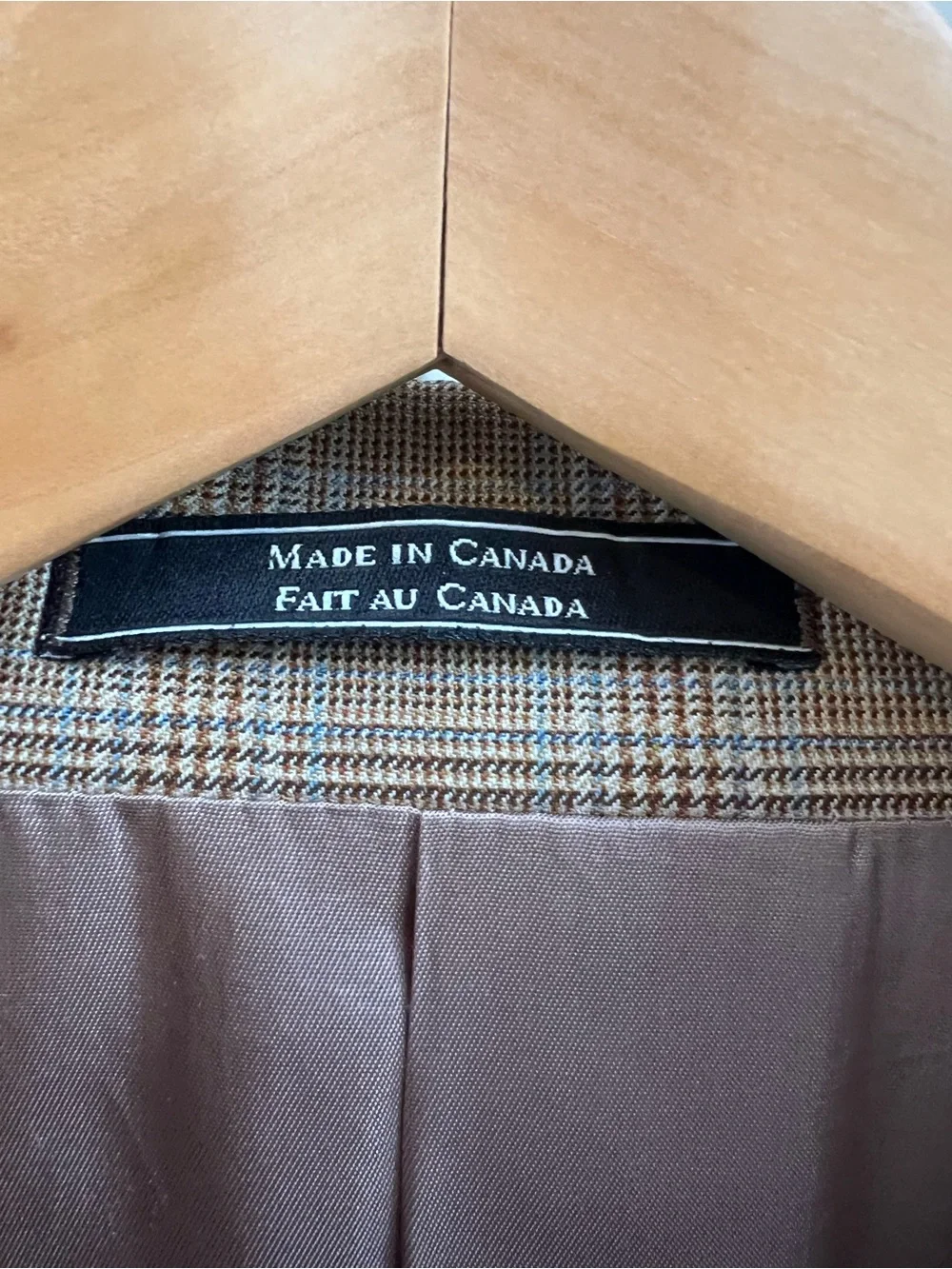 Arnold Brant Glen Plaid Sport Coat Blazer 42L Tall Made in 🇨🇦 Brown Tan Vintage